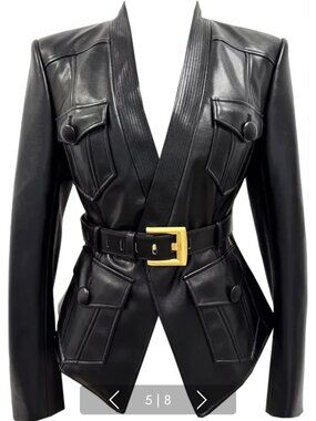 Dream it Wear it Long Sleeve Belt Faux Leather Jacket Black
